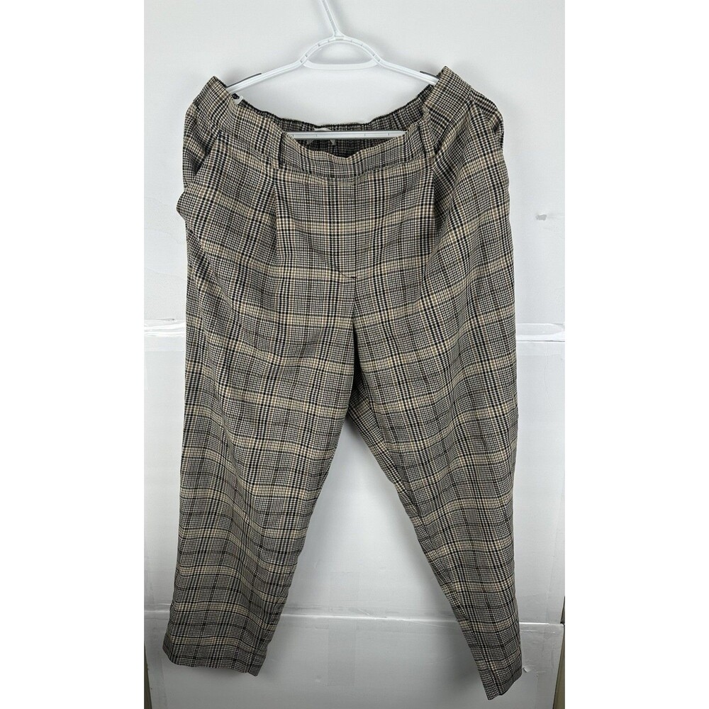 LOFT Brown Black Plaid Trousers Women's Size L Straight Leg Career Pants